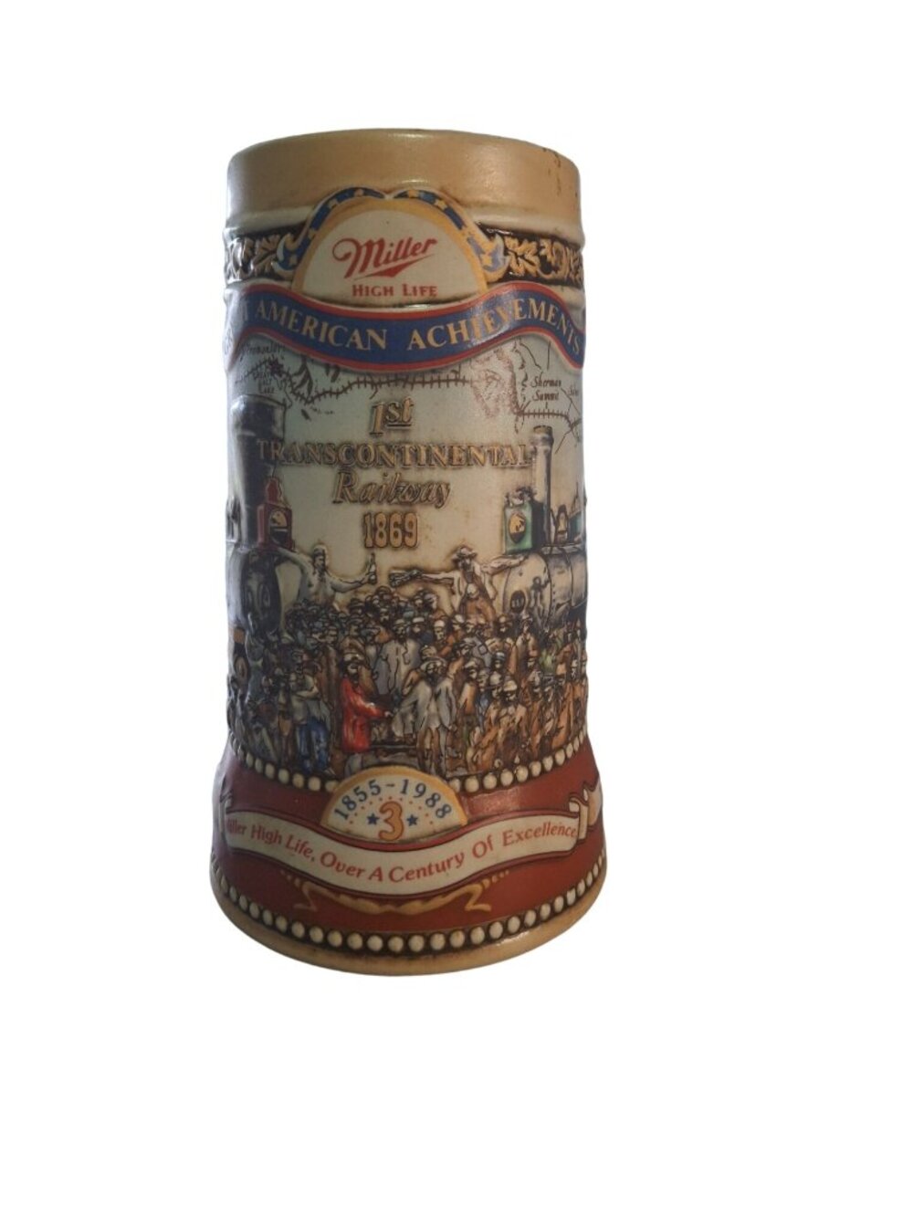 Vintage Miller High Life Beer Stein Great American Achievements Railway 1869
